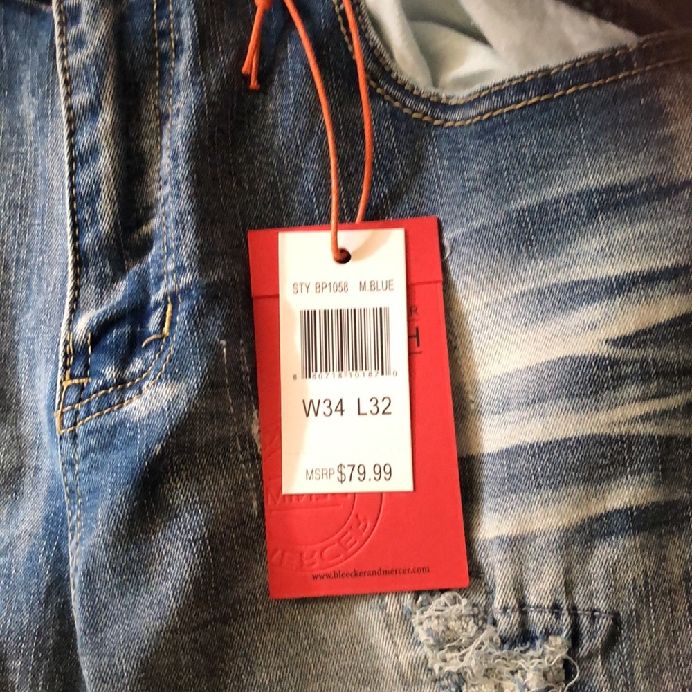 Bleecker and Mercer skinny Jean distressed with colored stitching. Unique.  NWT - Picture 2 of 7